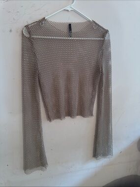 Spencer's sequin fishnet Long Sleeve Top